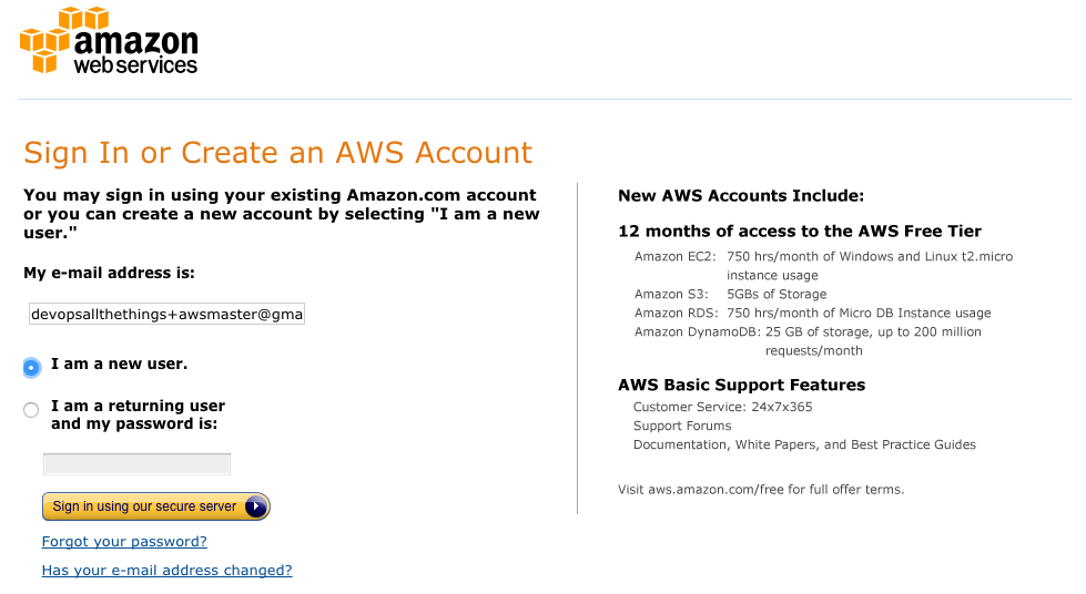 AWS - new account step 1